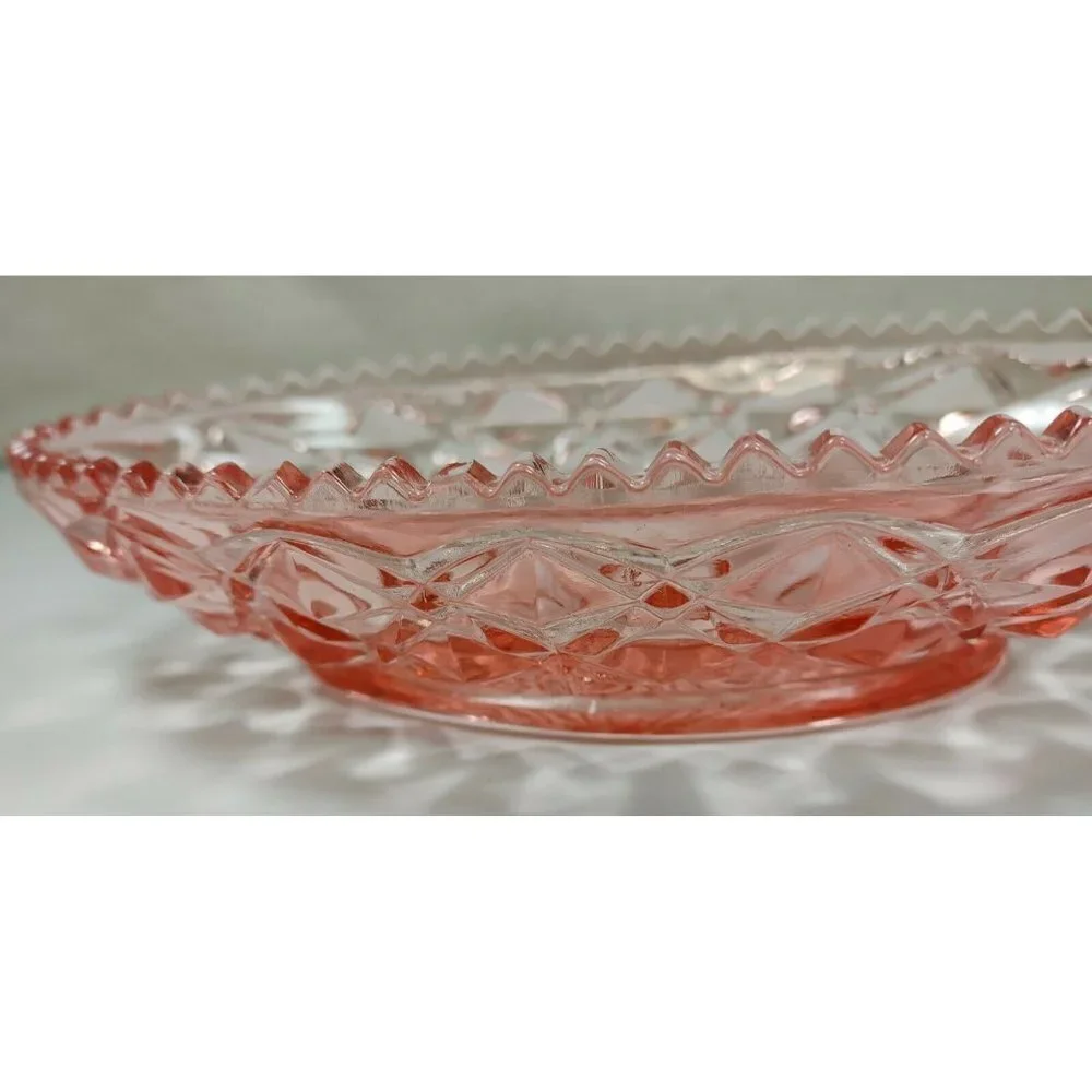 Set Of 2 Imperial Glass Pink Little Jewel Diamond Block Depression Celery Dish